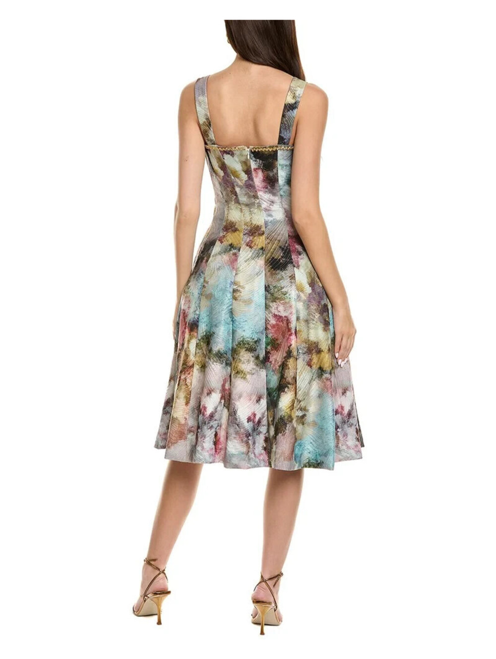 Tahari ASL Pink Gold Embellished A-Line Midi Dress Sz 10 NWT  Jaquard Metallic - Picture 3 of 3